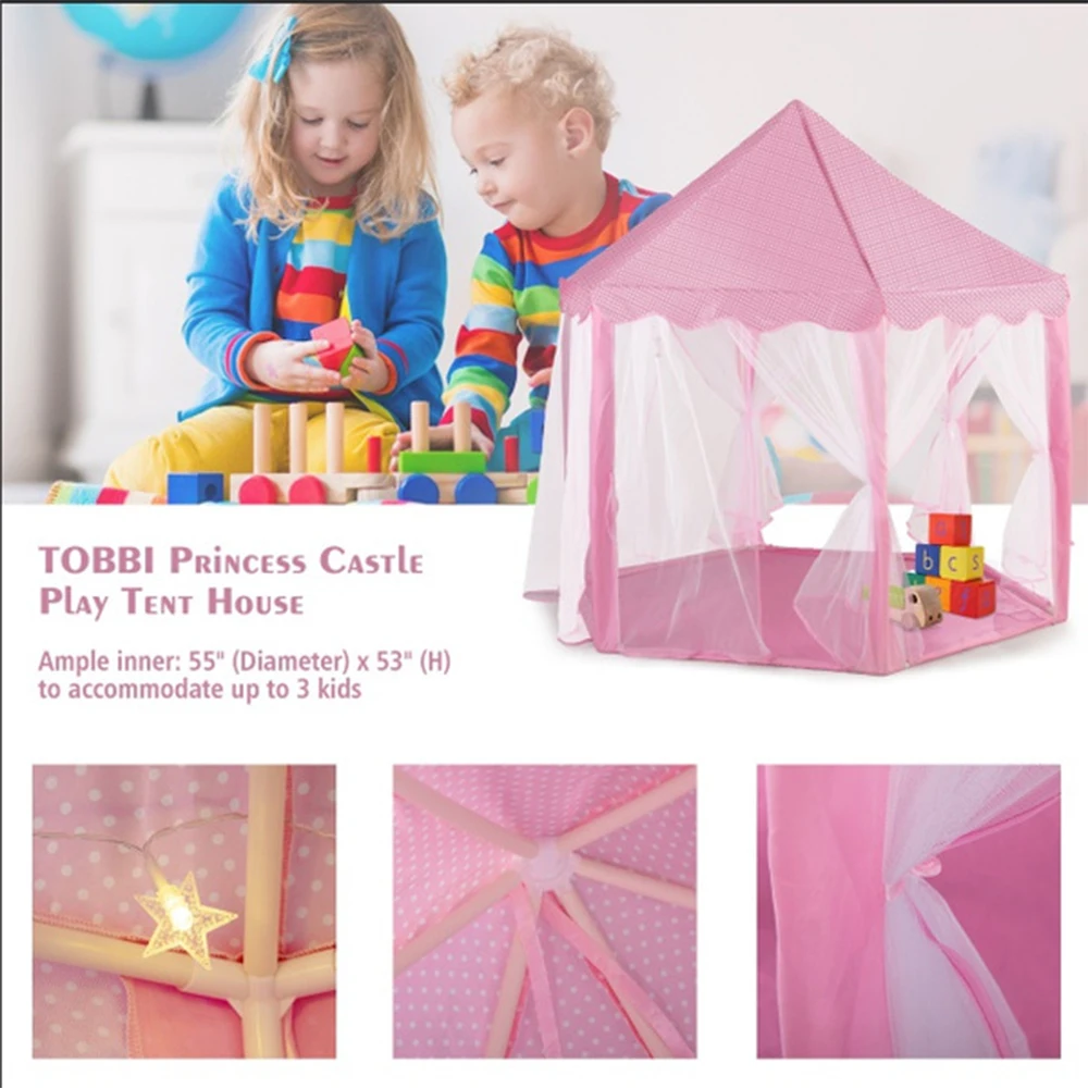 

Princess Game Tent Castle Girls Large Play Tent Toy for Children Toddlers Indoor and Outdoor Hexagon Joyful Time Castle