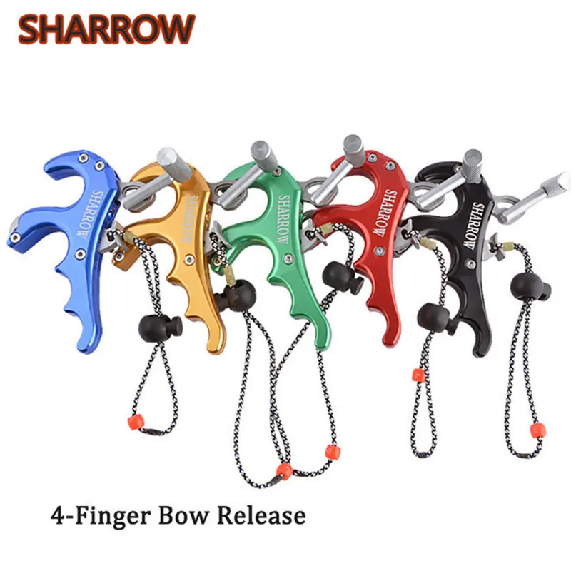 

SHARROW Aluminum Alloy 4-finger Bow Release Compound Bow Arrow Shooting Hunting Thumb Trigger Release Aids Archery Accessories