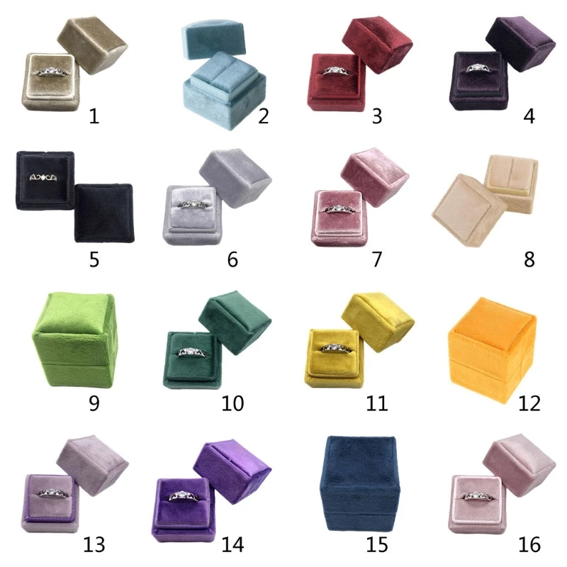 

Velvet Single Ring Box Square Wedding Ceremony Ring Box With Detachable Lid
