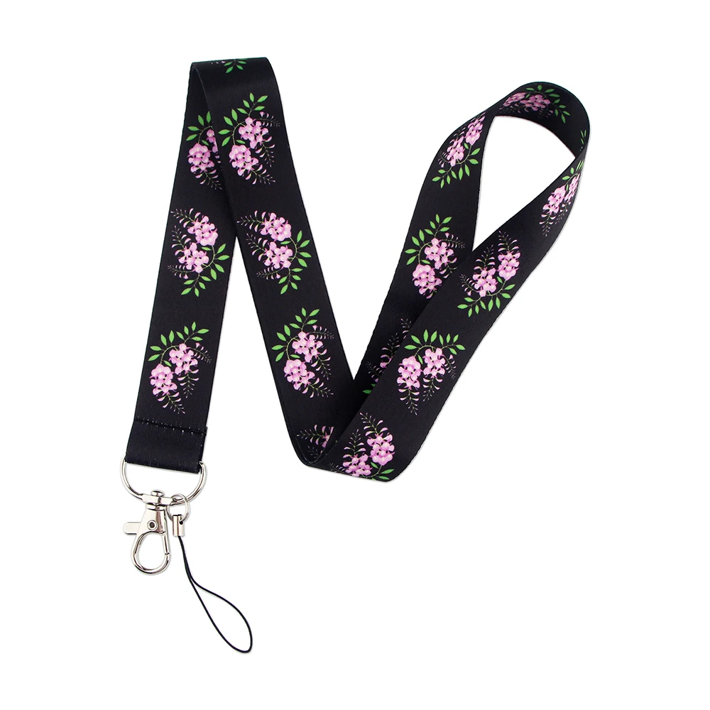 

YL821 Wholesale Wisteria Flower Lanyard card ID Badge Holder Keychain Pass Gym Mobile Key Rings Gifts Accessories