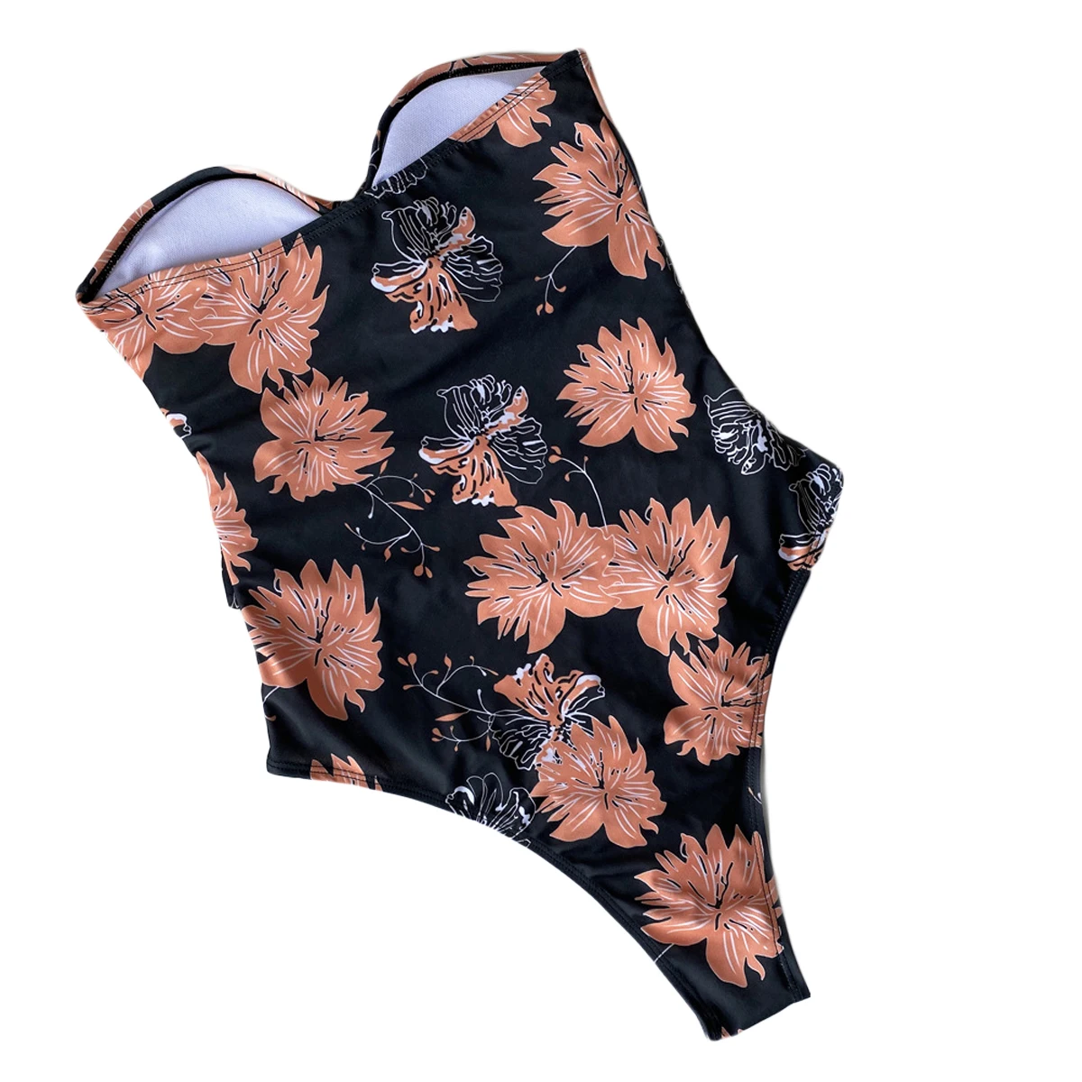 

Meihuida Women's One-Piece Sexy Bikini Set Floral Patterns Wire-Free Padded Front Chest Straps Off Shoulder Low Chest Suit