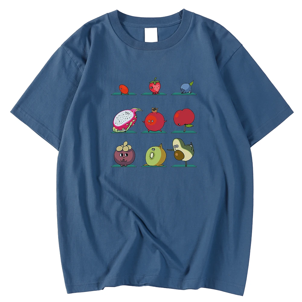 

Men Regular Sleeve Shirts Avocado Strawberry Blueberry Print Shirt Round Neck Vintage Spring Summer