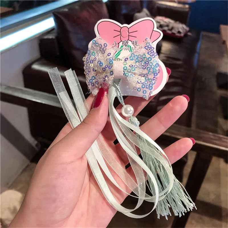 5 Children Ribbon Bow Hairpins Cute Glitter Princess Hair Clips Hair Accessories For Girls Barrette Party Headwear Birthday Gift - Цвет: 5