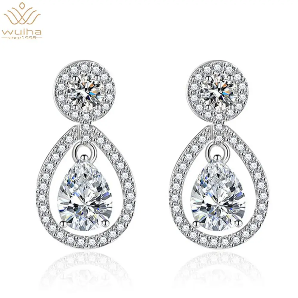 

WUIHA Luxury 100% 925 Sterling Silver Pear Created Moissanite Citrine Pink Saphire Gemstone Drop Earrings for Women Fine Jewelry