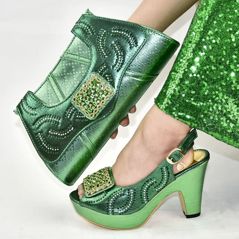 

Африканские комплекты обуви и сумок зеленого цвета, итальянская обувь и подходящая сумка для Нигерии, вечерние нигерийские женские свадебн...