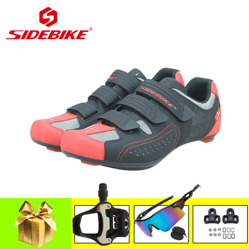 SIDEBIKE Road Bike Sneakers Breathable Non-slip Self-locking Cycling Shoes Add SPD-SL Pedals Athletic Road Riding Bicycle Shoes