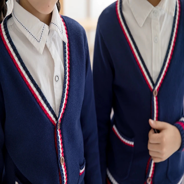 

Customized School Uniform Sweater Shirt OEM Comfortable Cardigan Long Sleeves Outfit Top Child Cloth