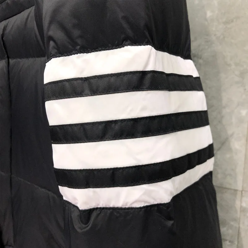 TB THOM Men's Winter Jacket Down Jacket Fashion Brand Black Suit Down-Filled Matte Nylon 4-bar Stripe Notched Wholesale TB Coat