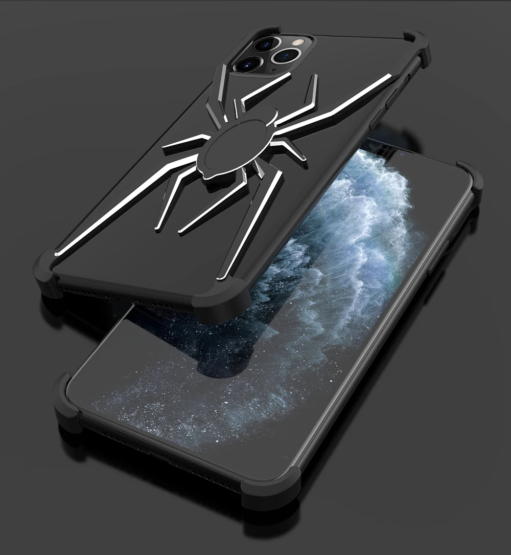 R-JUST Алюминиевый металлический чехол с пауком для iPhone 11 Pro Max XS Max XR X 8 7 Plus, чехол с Железным человеком, защитный чехол для телефона, кожаная сумка