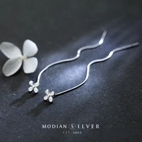 modian simple four leaf clover cute tassel drop earrings 100 925 sterling silver plant lucky dangle ear for women fine jewelry