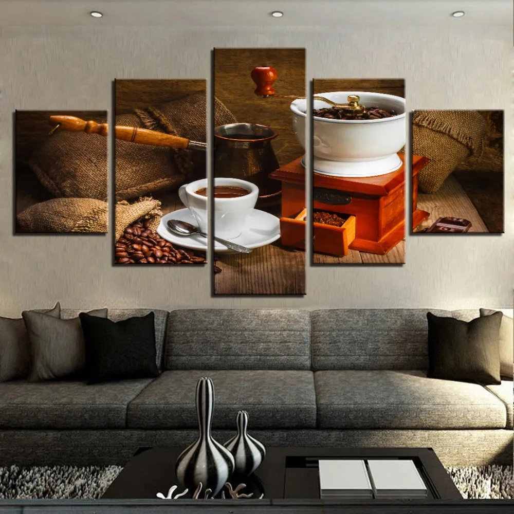 Холст настенные картины для гостиной рамки 5 шт. кофе Художественная живопись