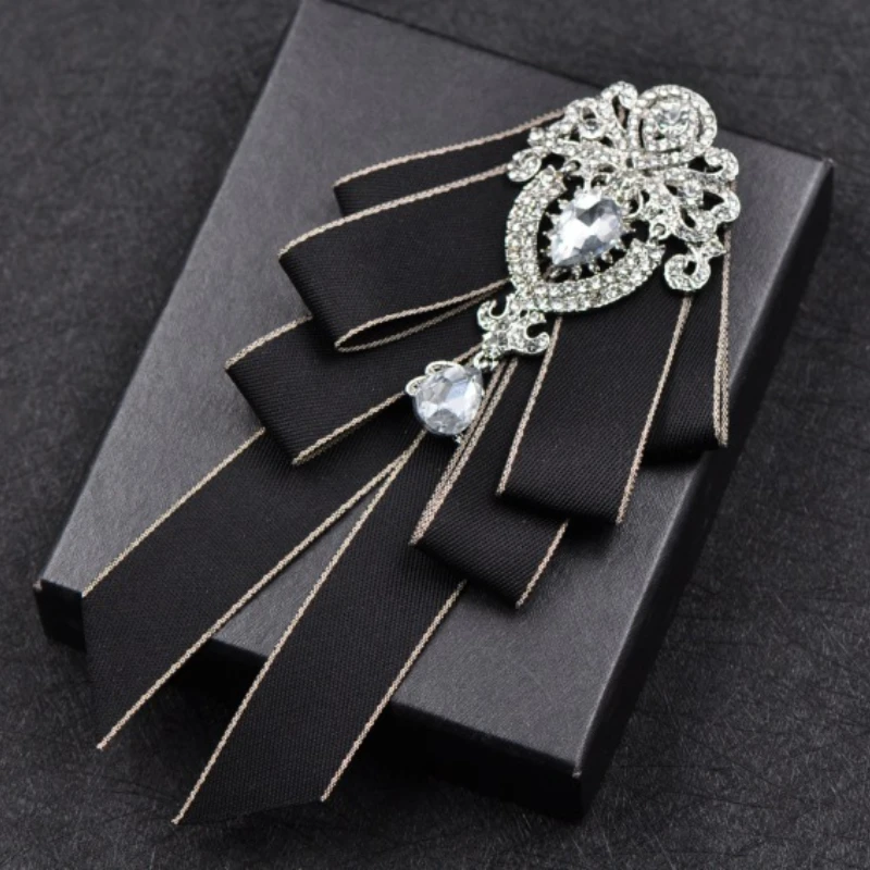 

High Quality Handmade Men's Bow Tie Vintage Rhinestone Groom Gentleman Dress Wedding British Brooch Accessories