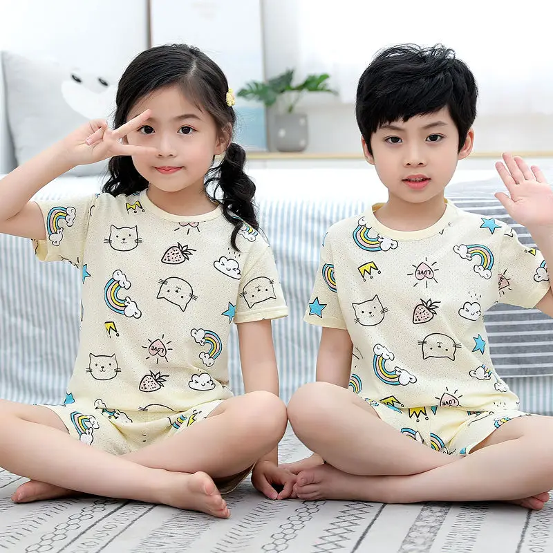 

2021 Summer Kids Pajamas Baby Boys Girls Clothing Sets Cartoon Animal T-Shirt+Shorts 2pcs Kid Clothes Pijamas Children Sleepwear