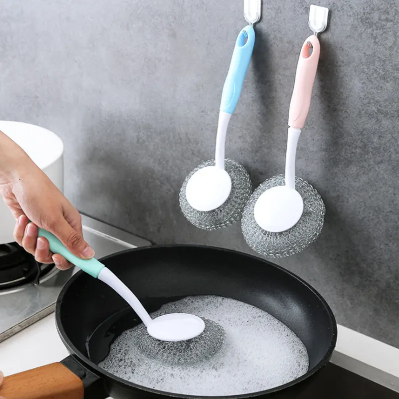 

1PC cleaning brush Durable Cleaning Brush with Handle Wire Brush Cleaning Ball Scourer for Dish Bowl Washing Kitchen Gadget