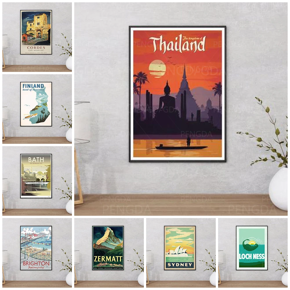 

Prints Thailand Zermatt Brighton Poster Famous City Landscape Canvas Painting Home Decor Bedroom Wall Art Modular Pictures Frame
