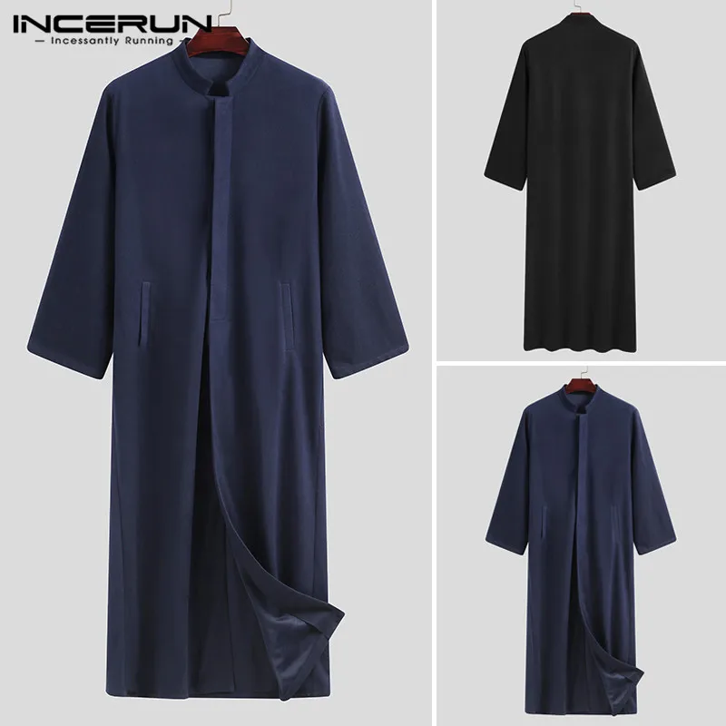 Fashion Buttons Long Style Thick Overcoats INCERUN Winter Coats Mens Solid Color Blends Man Sleeve Stand Collar Trench 5XL7 | Мужская