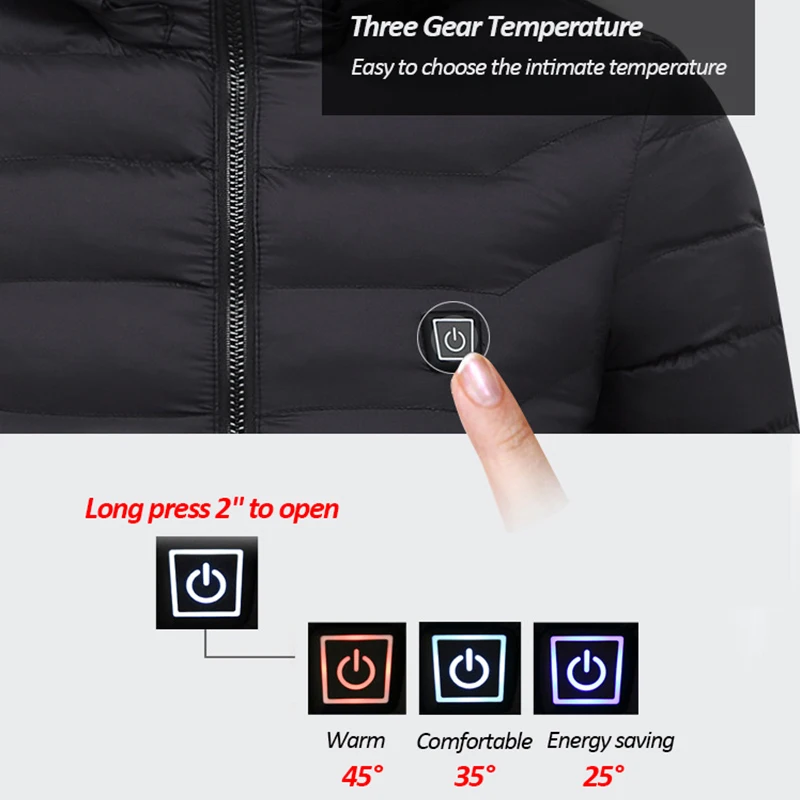 

ZYNNEVA Outdoor Electric Heating Jackets Men Women Feather Down Cotton Heated Coats Winter Thermal Warm Hooded Clothing GK6108