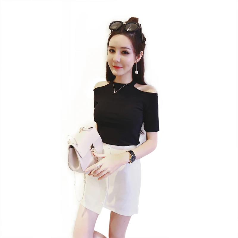 

Summer New Fashion All-Match Large Size Women's Slim Fit Slim and Sexy off-Shoulder Short Sleeve T-shirt Women Modal Top