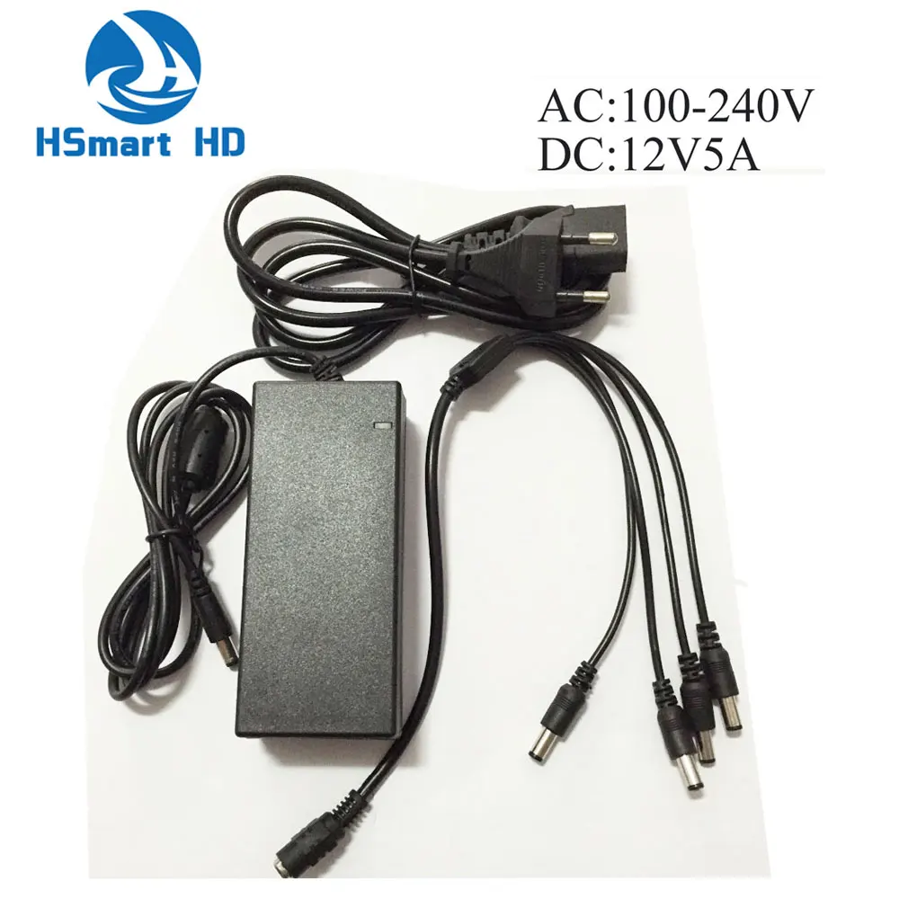 Адаптер питания постоянного тока 12 В 5 А + 4 разделенных кабеля для камеры