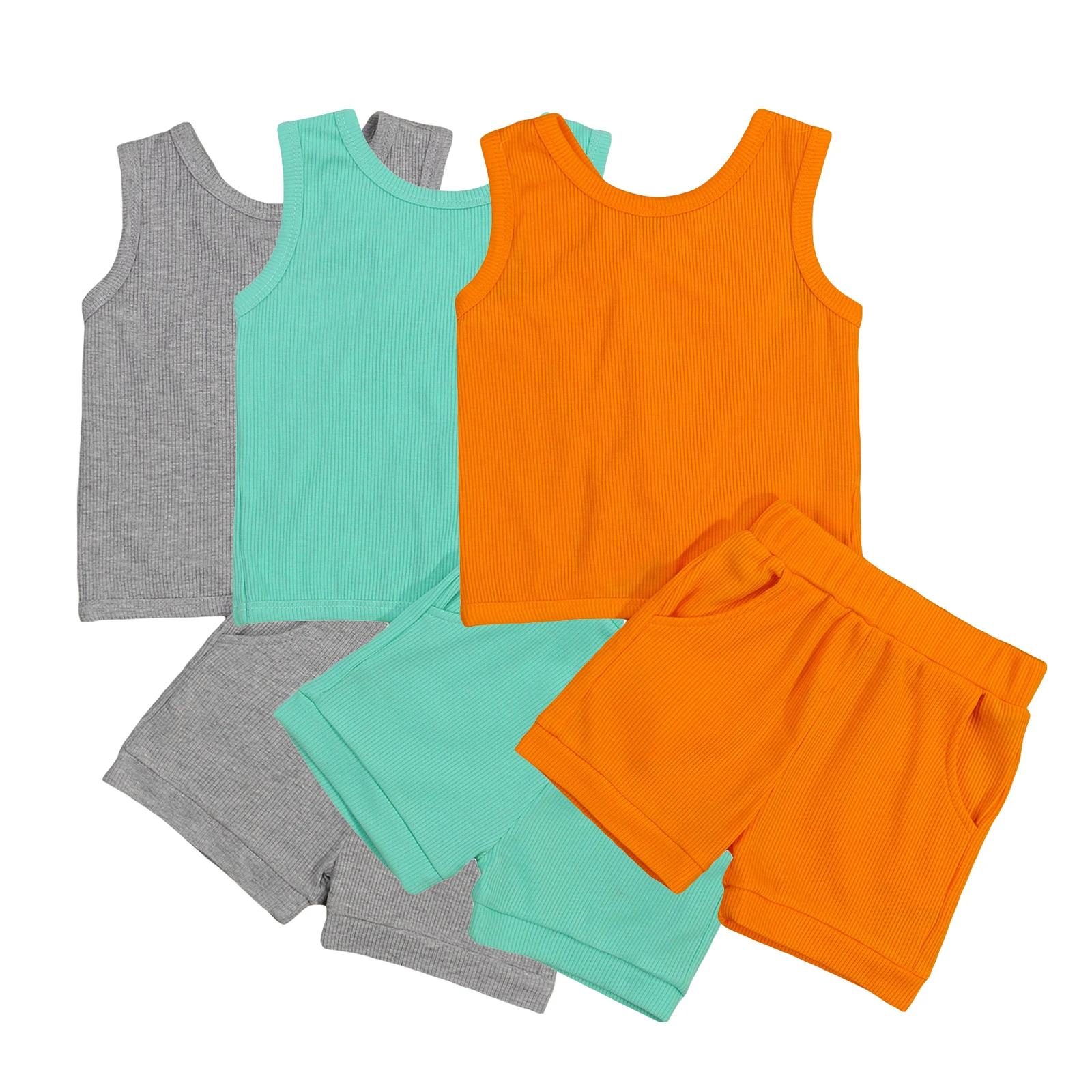 

2021-05-06 Lioraitiin 1-5Years Toddler Baby Girl Fashion Clothing Summer Sleeveless Solid Knitting Top Vest Shorts 3Styles