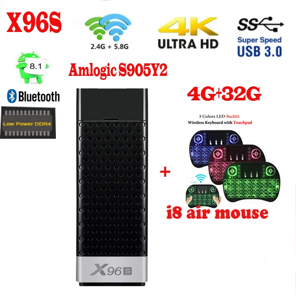 32G I8 ТВ-палка X96S android 8,1 amlogic s905Y2 H.265 2,4/5G wifi BT4.2 ядро 64 бит cortex a53 Мини ПК x96 max мини - Цвет: 32G I8