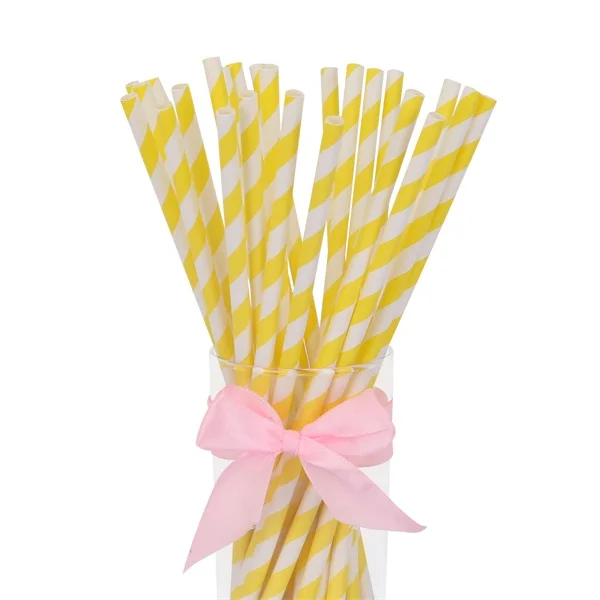 Yellow stripe 1 Набор, 125 шт/250 шт, цветные бумажные соломинки с ананасом, соломинки для питья, летний праздничный декор для напитков, декор для дня рождения - Цвет: Yellow stripe