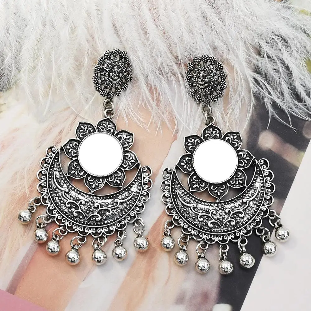 

Bollywood Oxidized Ethnic Color Afghan bell Tassel Earrings Flower Jhumka Indian Earrings Nepal Tibet Turkish Jewelry