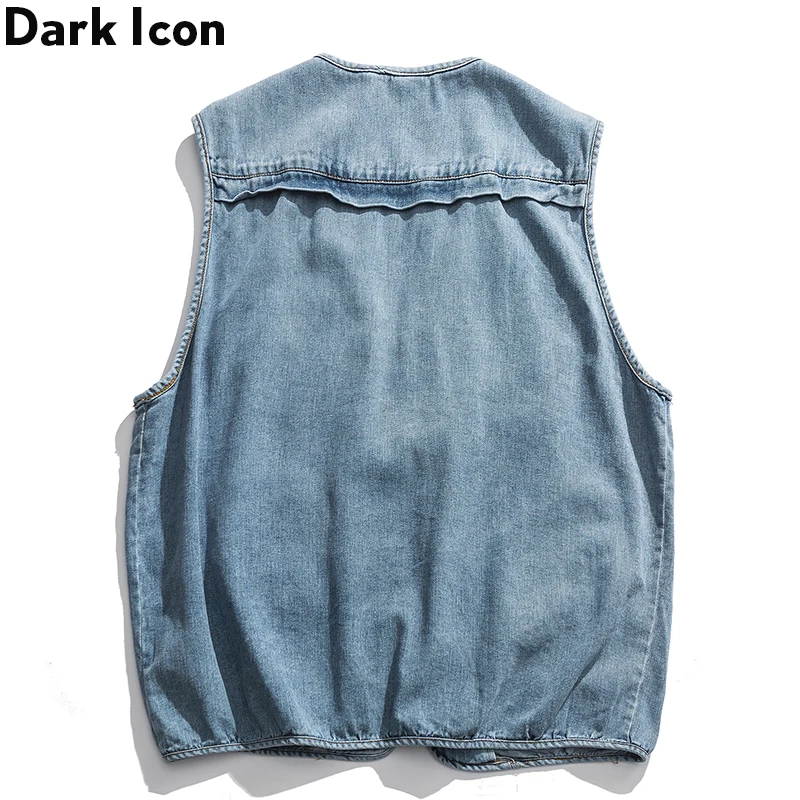 Темный значок военный джинсовый жилет с несколькими карманами в стиле хип хоп