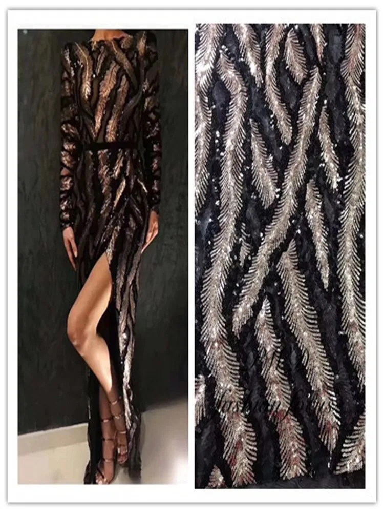 Вышитая искусственная кожа с блестками для вечернего платья кружевная ткань |