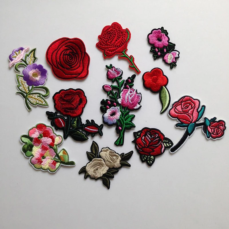 Модная многоцветная красная роза вышитая нашивка аппликация сделай сам наклейки