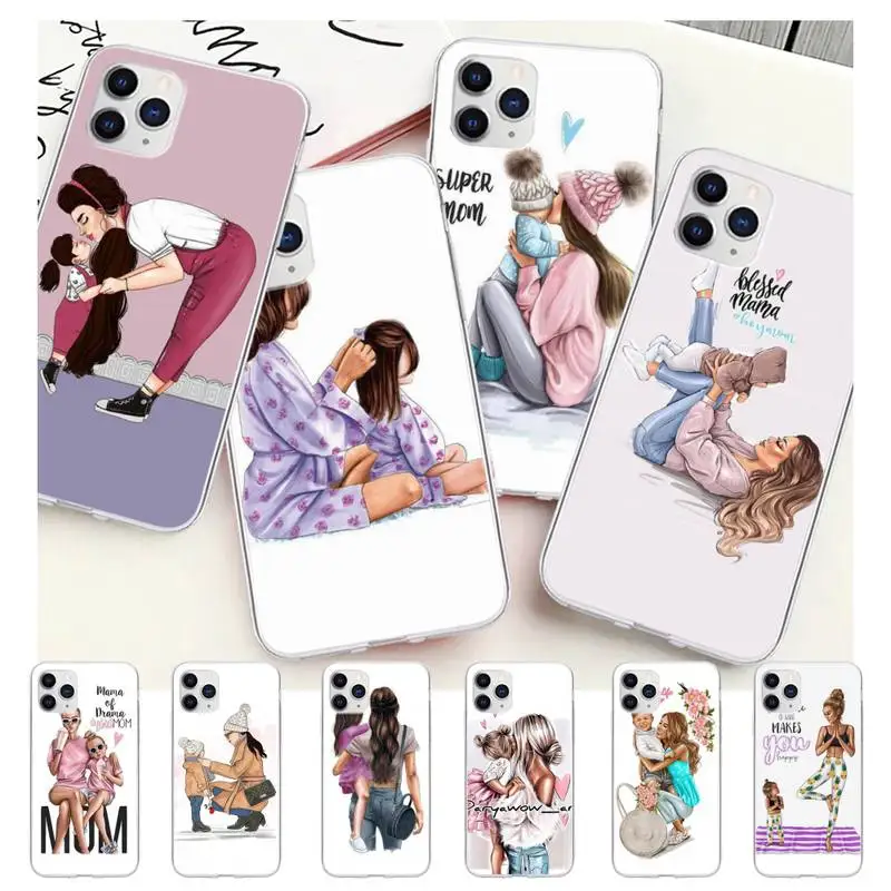 

Black Brown Hair Baby Mom Girl Son Transparent Phone Clear Case For Samsung Galaxy A51 A71 S20 S10e S8 S7 S9 S10 Plus