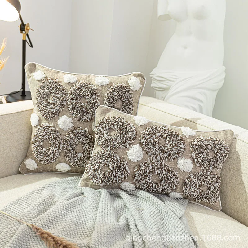 

Home Decor Tassels Cushion Cover Boho Pillowcase Handmade Woven Beige Pillow Cover Sofa Bedroom Living Room Decoration 45x45cm