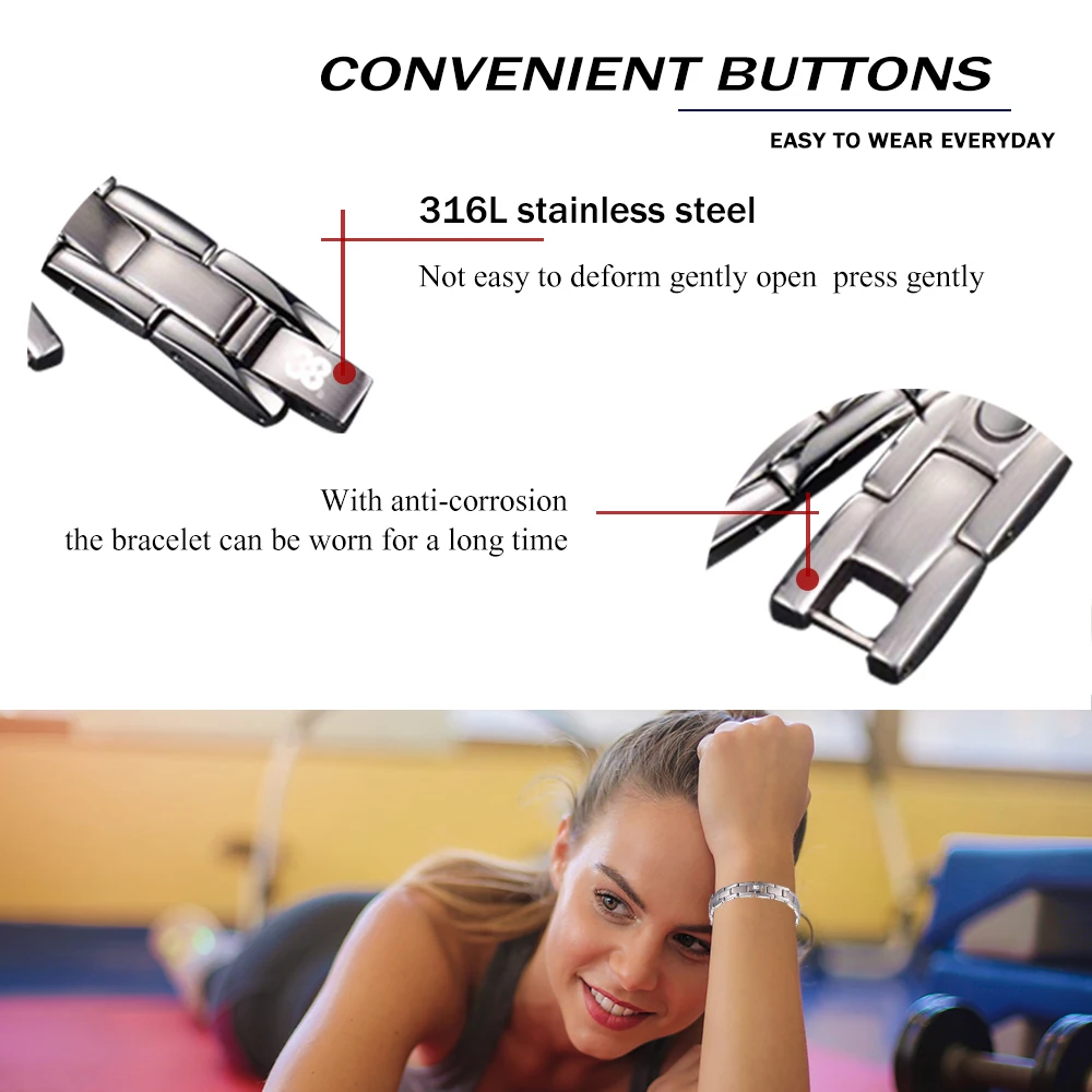 New Fashion 316L stainless steel silver Health Magnetic therapy Alleviate fatigue Bracelet For Men Lady Hologram Energy | Украшения и