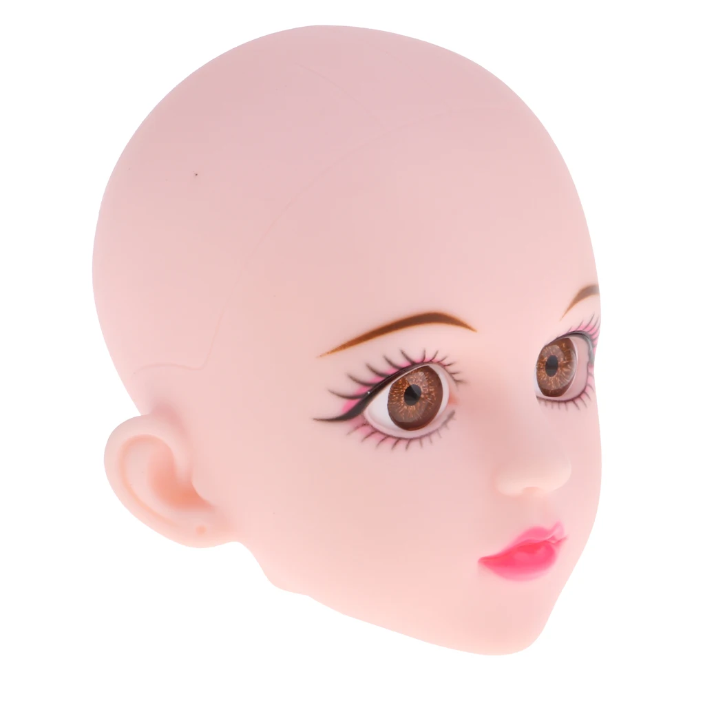 

Lifelike Jointed Makeup Head Body Part Female with Brown Eyes for 1/4 OB BJD Doll Accs