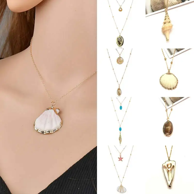 Популярные ожерелья в виде ракушек богемные серебряные цвета морской пляж