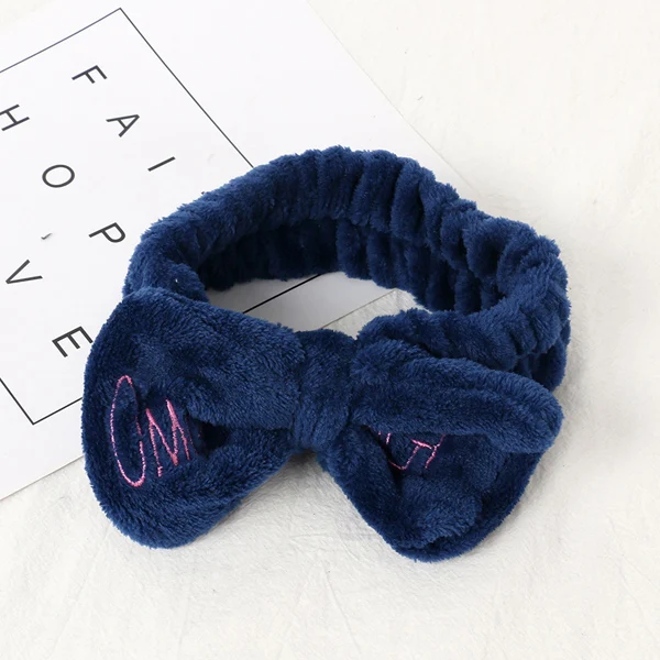 OMG Navy blue Женская Мягкая повязка для волос с бантиком, с буквенными буквами, оголовье для лица, милые головные уборы для девочек, повязки для волос, коралловые флисовые аксессуары для волос - Цвет: OMG Navy blue
