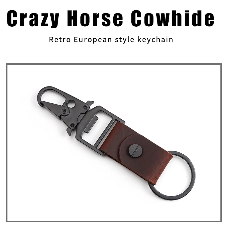 2021 Fashion Outdoor Vintage Leather EDC Bottle Opener Keychain Holder Luxury Multifunction Aluminum Smart Carabiner Keychains | Багаж и