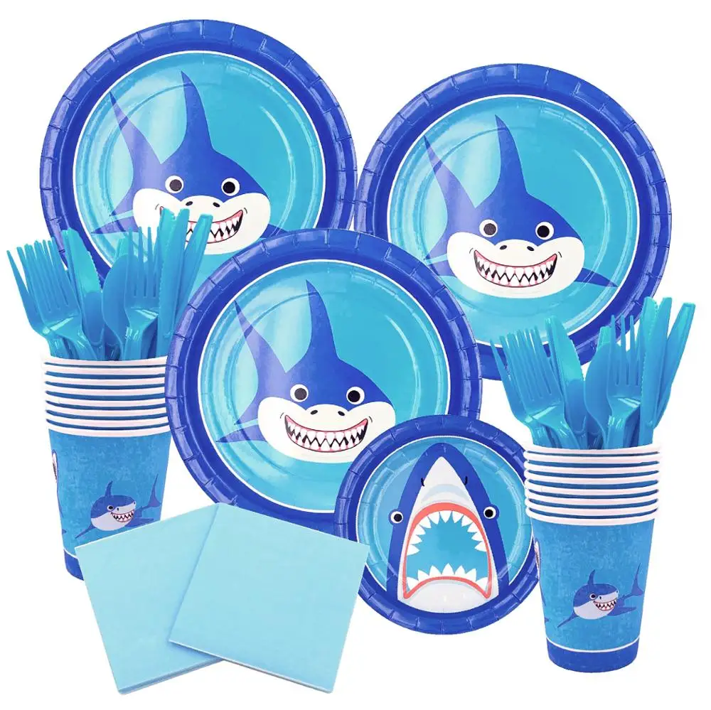 Милые акулы принадлежности для тематической вечеринки Дети День рождения