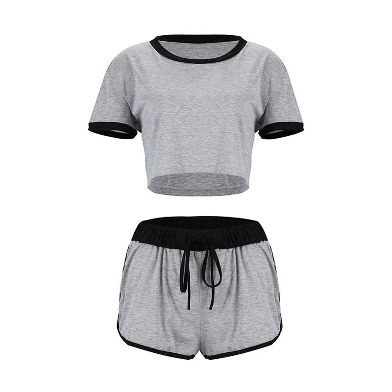 2019 New Women Sets Gray 2 pcs Sweatsuit Summer Pullover Suits outfit Two Piece Tracksuits |