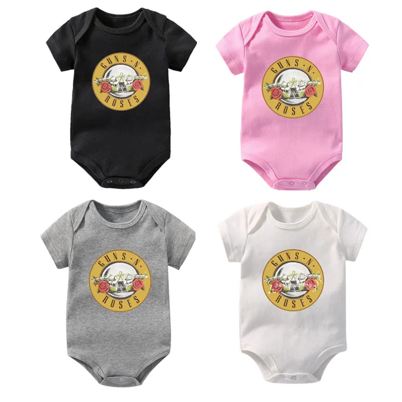 Guns N Roses Print Funny Newborn Baby Bodysuit Cotton Short Sleeve Baby Boy Infant Onesie Baby Girl Rompers Clothes