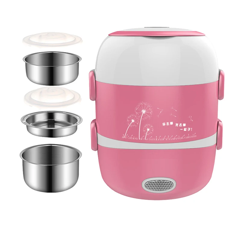 Pink-3 Liner 220 В портативный Электрический нагревательный Ланч-бокс из нержавеющей стали, контейнер для еды, термос для офиса, бэнто-бокс, пароварка для еды, Мини рисоварка - Цвет: Pink-3 Liner
