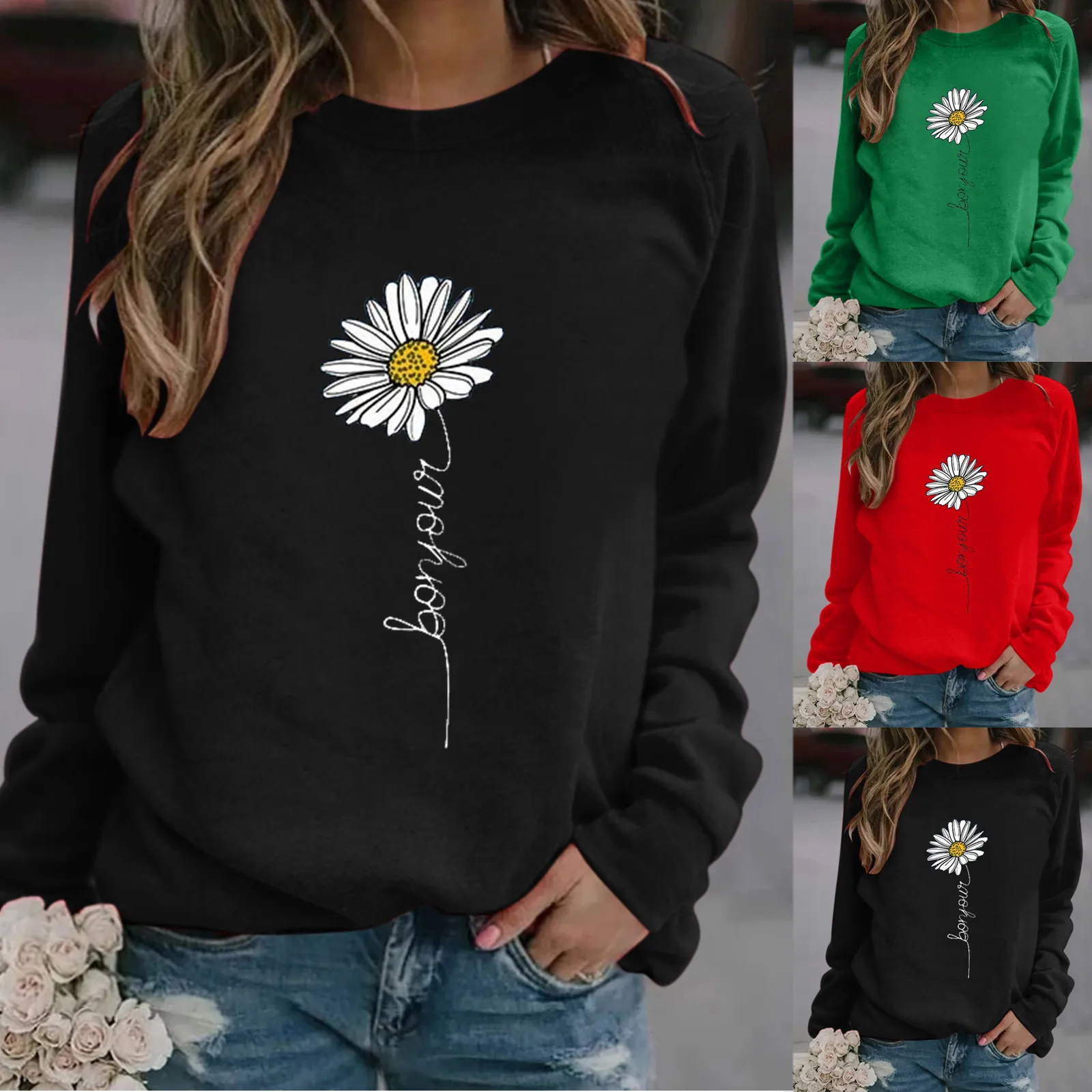 

Women's Sweatshirt Daisy Print Long-sleeved Sweatshirt Casual Blouse Pullover Sudadera Mujer Ladies Autumn Winter Tops#G