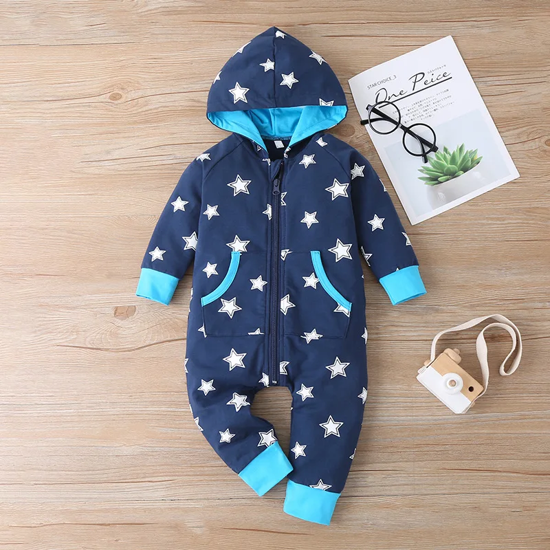 

2020 autumn new full-print star zipper one-piece baby casual long-sleeved one-piece