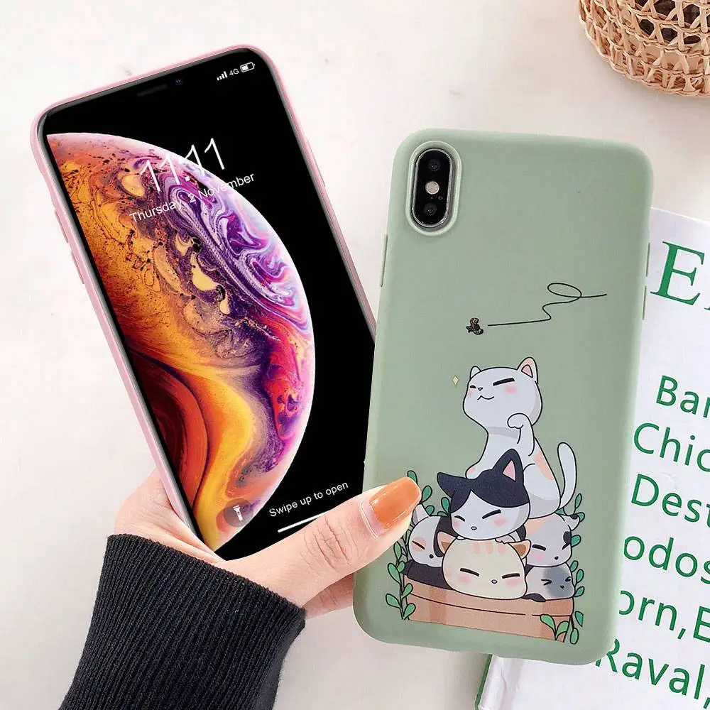KISSCASE Cute Soft Cats Case For iPhone 7Plus 6 6s 7 8 X XR XS MAX TPU 6Plus Back Cover Plus Coque |