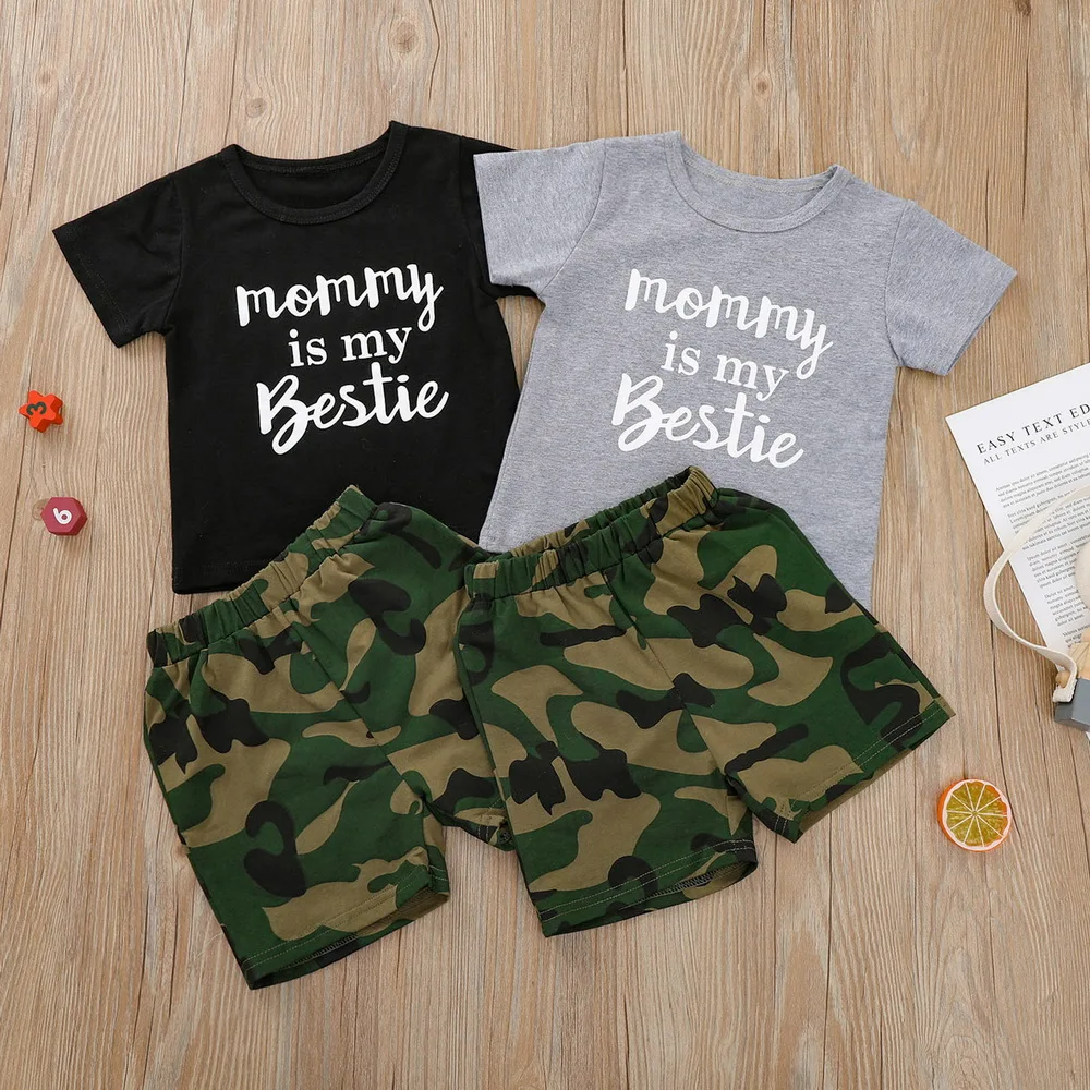 

On Sale Infant Toddler Boys Outfits Cool Summer Short Sleeve T-shirt Sets Baby Daily Soft Cotton Suits Home Wear Camo Pants Sets