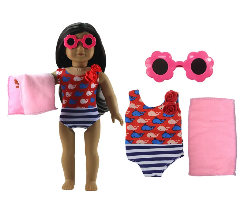 Комплект одежды для куклы 3 в 1 купальник + полотенце солнцезащитные очки модная