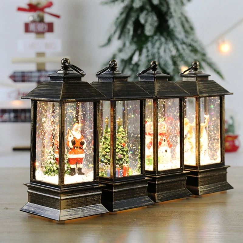 

Christmas Lantern Santa Snowman Decoration Oridnary Style for Home Tabletop Small Night Light Candle Lanterns Holiday