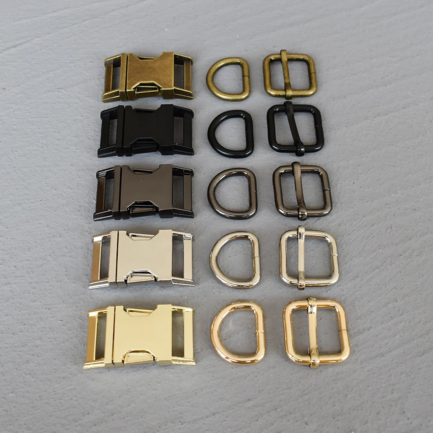 

50 Sets 20mm DIY Bag Pet Dog Collar Harness Accessories Metal Belt Straps Adjust Slider Release Buckle D Ring Three-Piece
