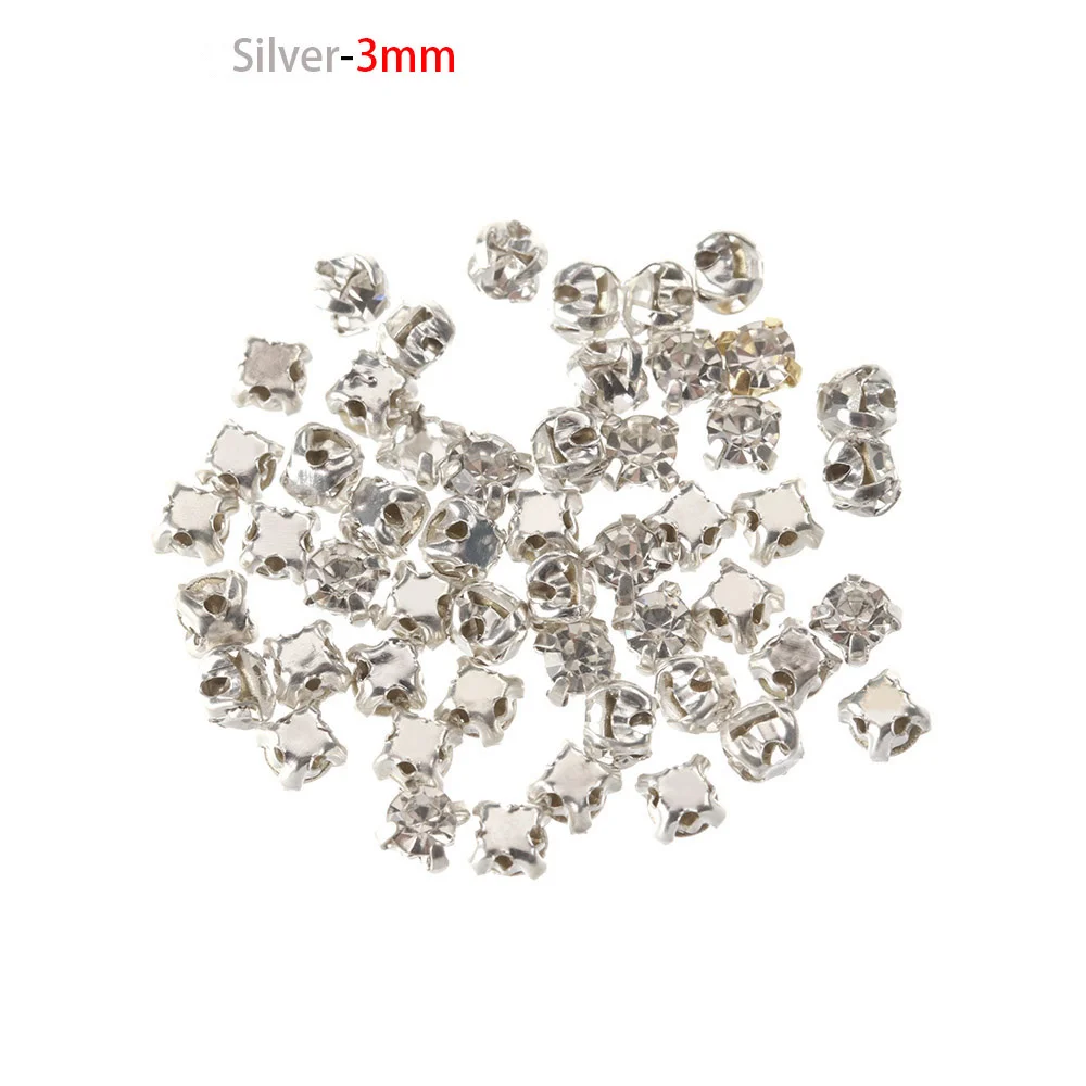 sliver-3mm 50 шт., супер мини Стразы, пряжки, сделай сам, Кукольное платье, одежда ручной работы, кукольные сумки, ожерелье с обувью, пуговицы, куклы, аксессуары для шитья - Цвет: sliver-3mm