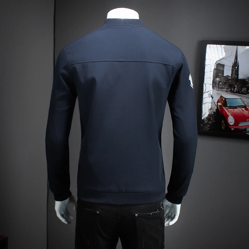 Куртка мужская однотонная с воротником-стойкой модная повседневная приталенная